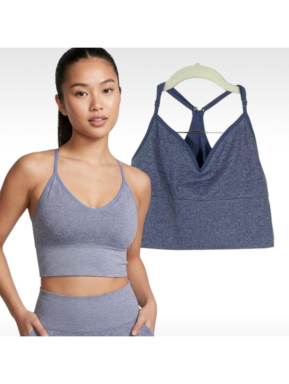 PINK Victoria's Secret Seamless Cropped Sports Bra NWT Dusty Iris Blue Small